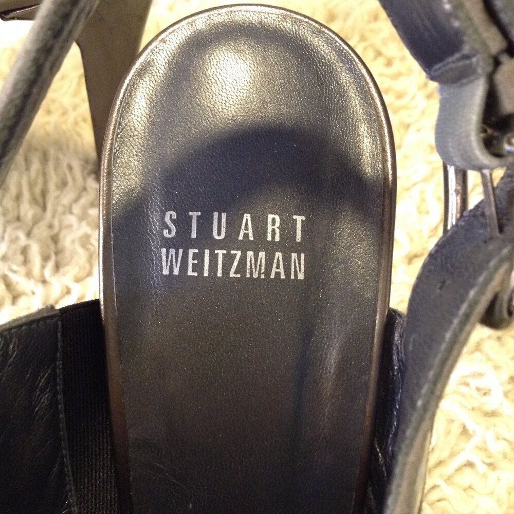 Stuart Weitzman Peep Toe Slingbacks "7.5" Metallic Camo Eyelet Hardware Pumps 5" - Picture 6 of 8